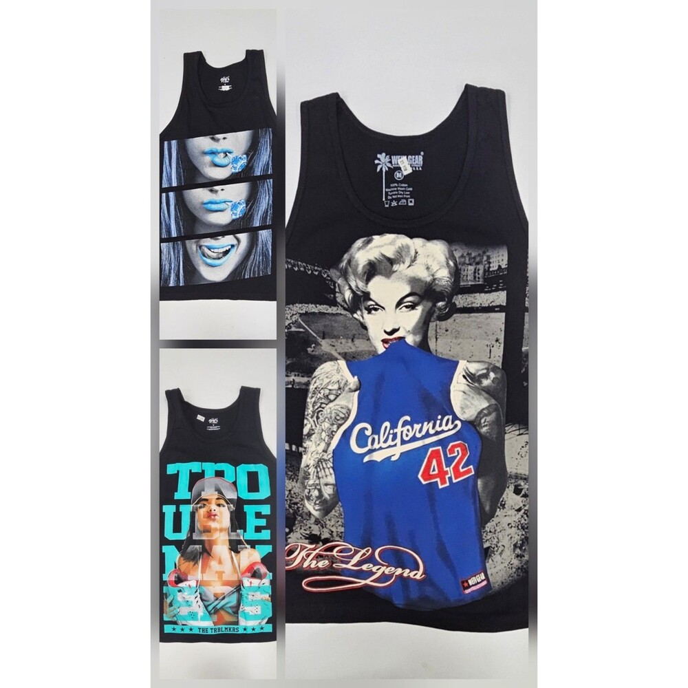 3 Pack Shaka Wear Tank Top Medium New Old Stock Graphic Print Los Angeles